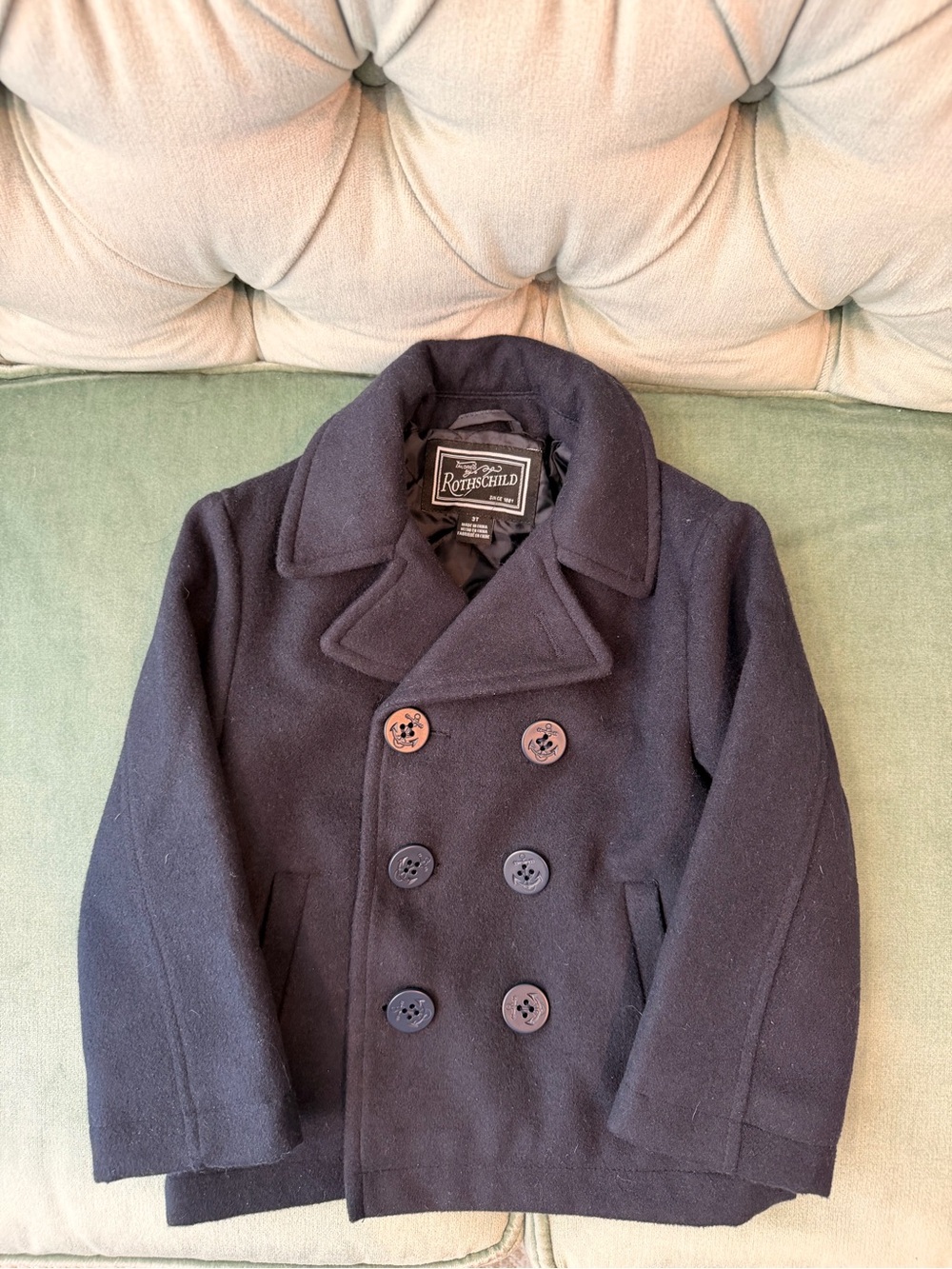 Rothschild Navy Double-Breasted Pea Coat for Kids